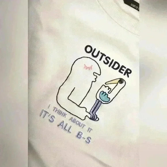 SS19 BAND OF OUTSIDERS  White Blue Art Embroidery BS Stick Figure Small Portugal - Picture 4 of 12